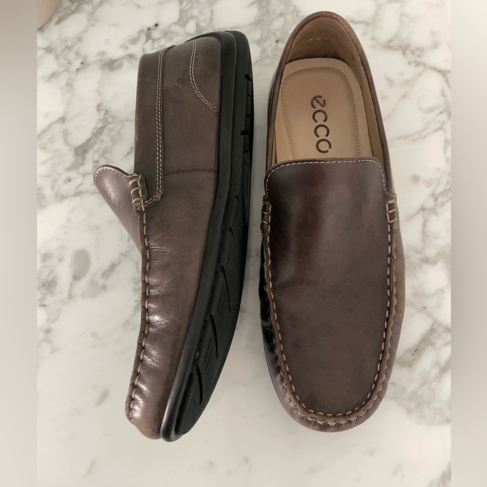 ECCO Mens Brown Leather Driving Loafers Slip-On Moccasins Size 9 - Picture 7 of 10